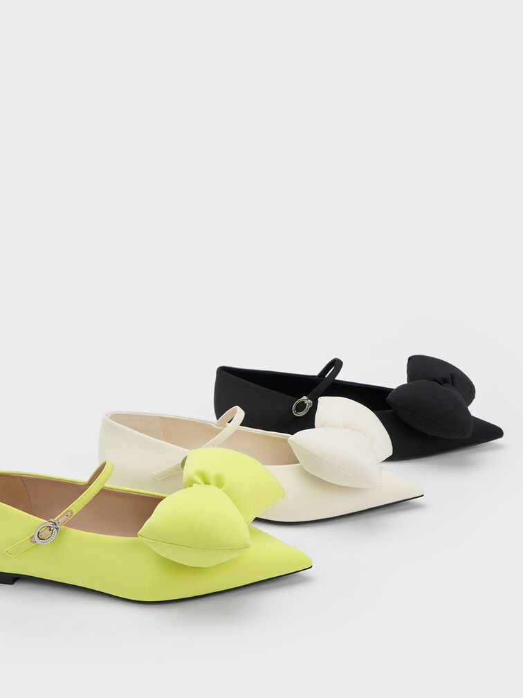 Puffy Bow Mary Jane Flats, Lime, hi-res