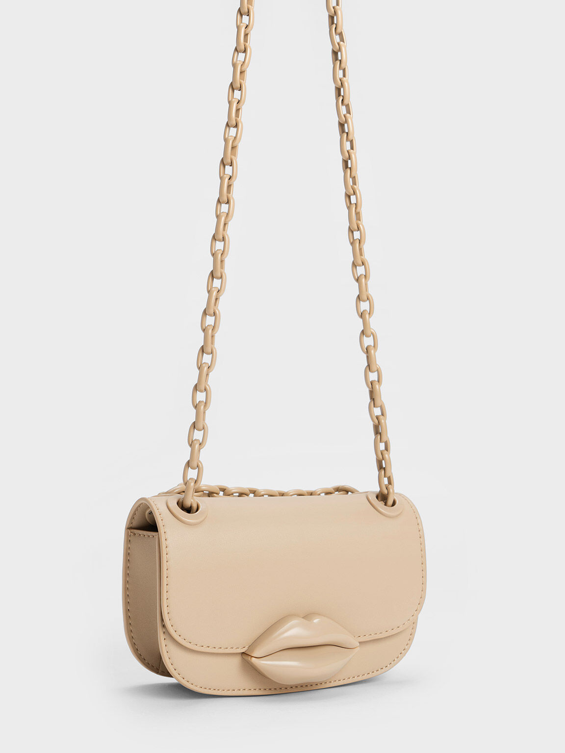 Mini Kiss Lip Motif Bag, Beige, hi-res