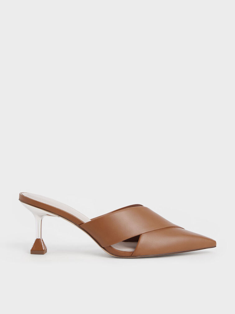 Sculptural Heel Mules, Caramel, hi-res