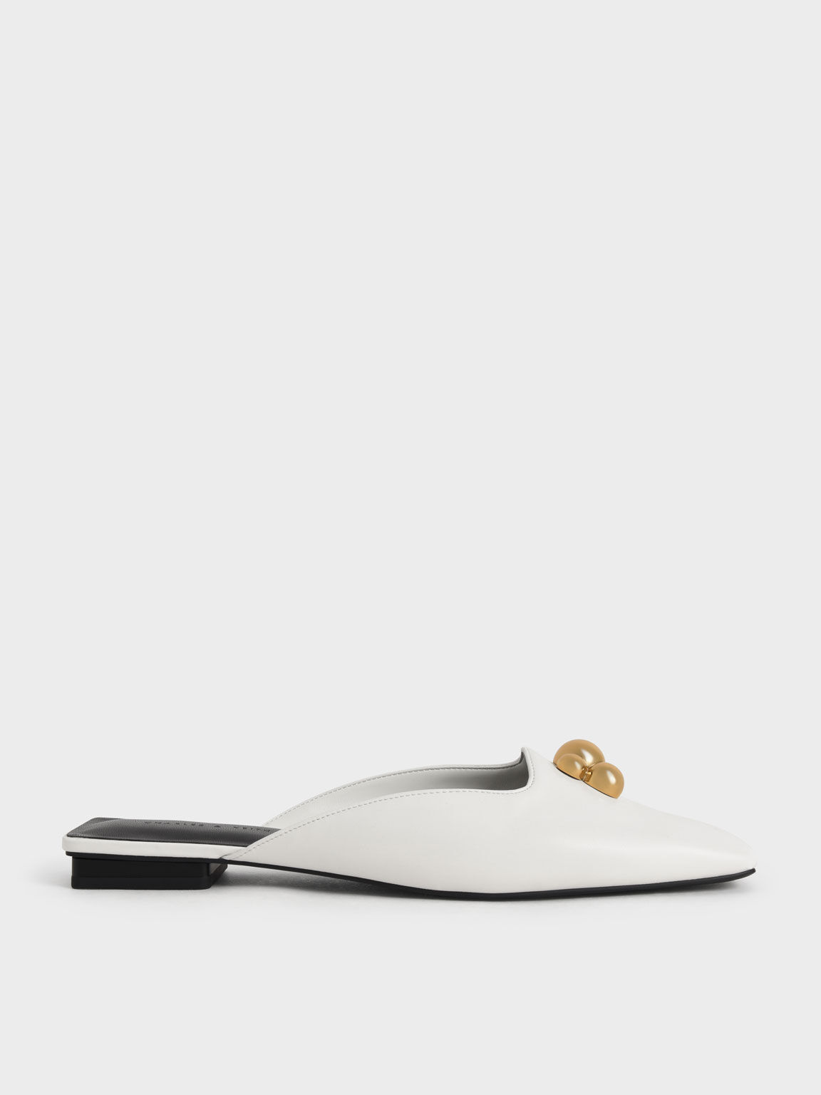 White Metallic Accent Square-Toe Mules - CHARLES & KEITH SA