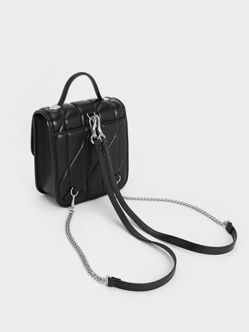 Lin Quilted Belted Backpack, Noir, hi-res