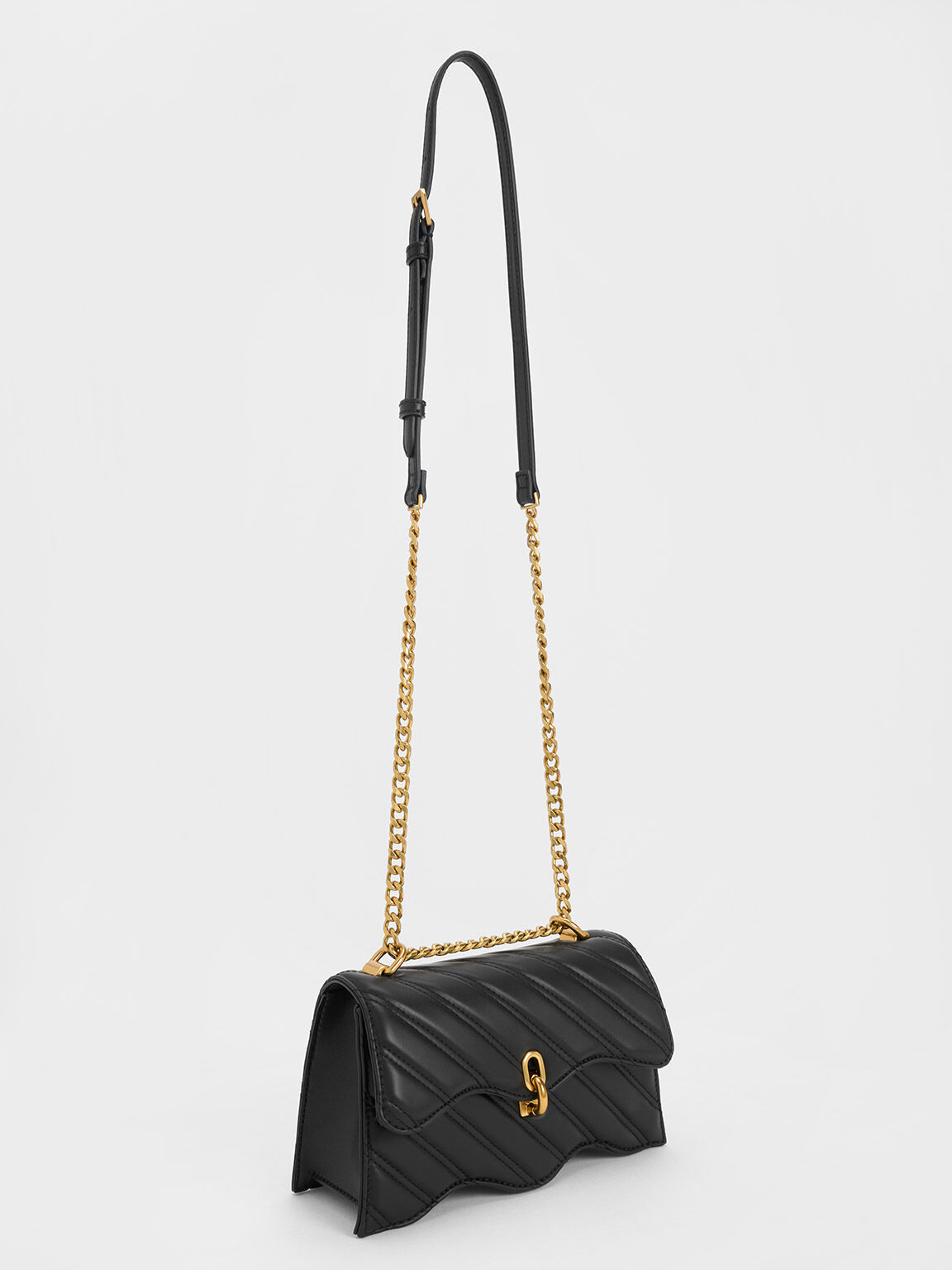 Freja Wavy Trapeze Crossbody Bag, Black, hi-res