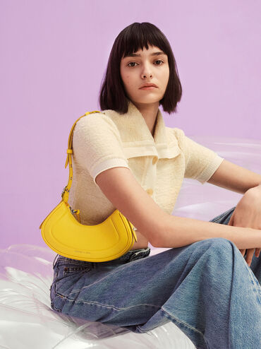 Petra Curved Shoulder Bag, Yellow, hi-res