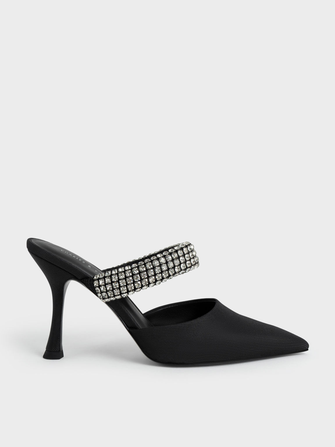 Gem-Embellished Strap Mules, Black, hi-res