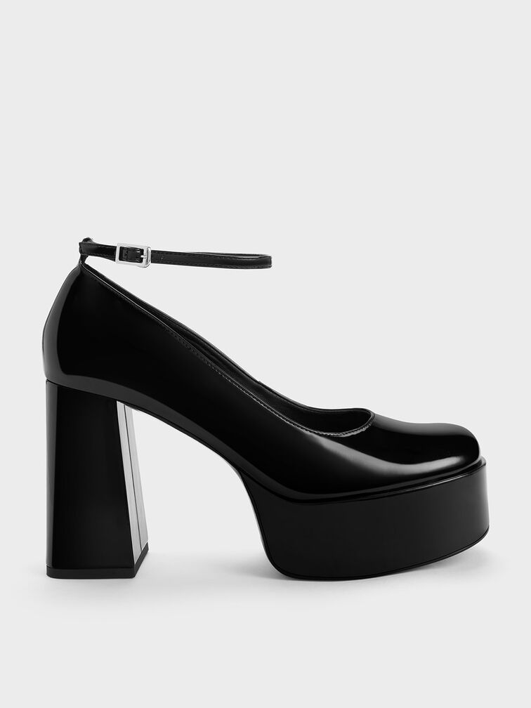 Patent Ankle-Strap Platform Pumps, Black, hi-res