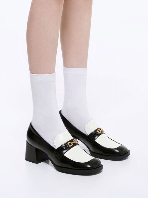 حذاء لوفر بكعب متدرج ثنائي اللون وتفاصيل معدنية, متعدد, hi-res