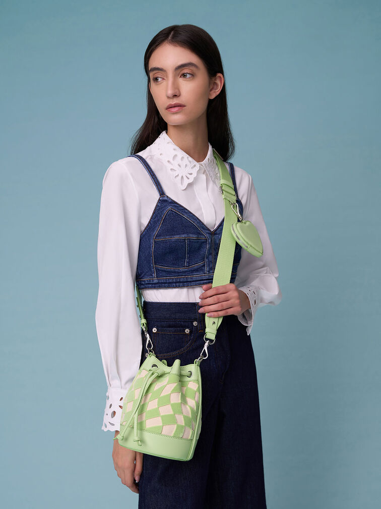 Zetta Checkered Bucket Bag, Mint Green, hi-res