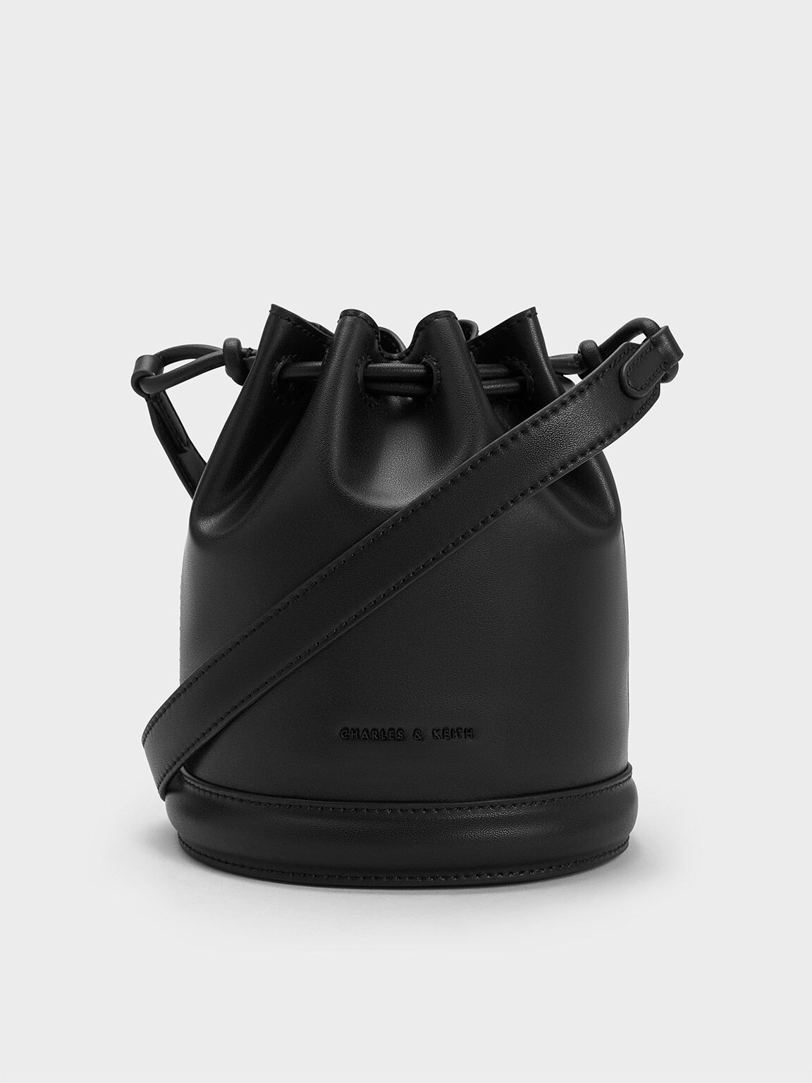 Blossom Drawstring Bucket Bag, Black, hi-res