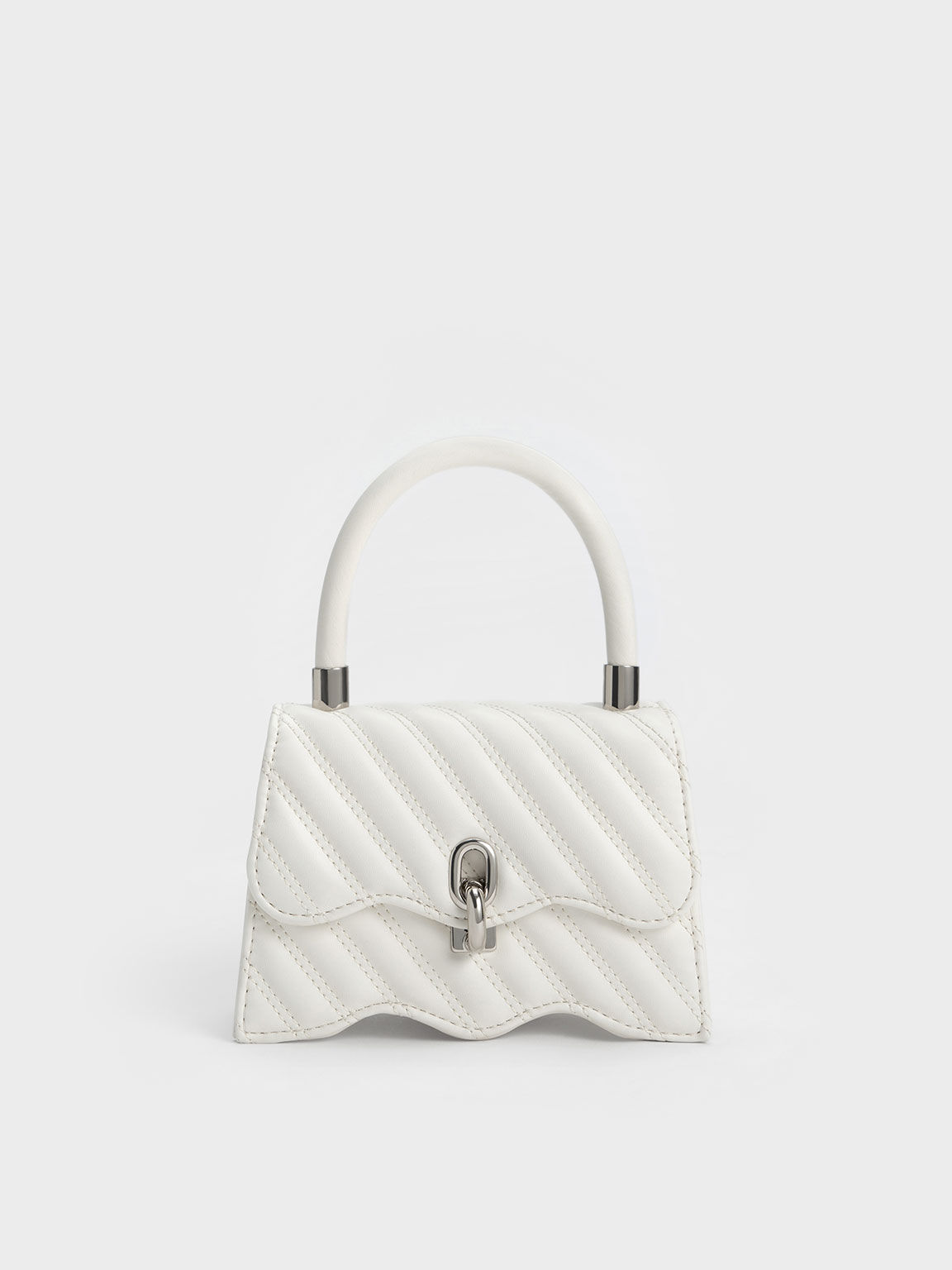 Freja Wavy Quilted Top Handle Bag, White, hi-res