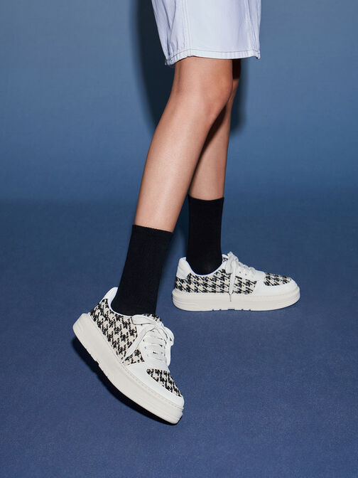 Stevie Houndstooth Print Sneakers, White, hi-res