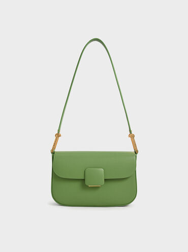 Koa Square Push-Lock Shoulder Bag, Green, hi-res