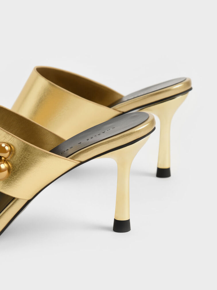 Embellished Stiletto Heel Metallic Thong Sandals, Gold, hi-res