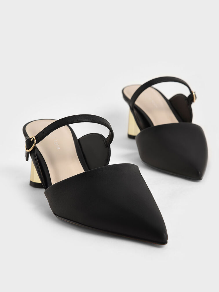 Front Strap Cone-Heel Mules, Black, hi-res