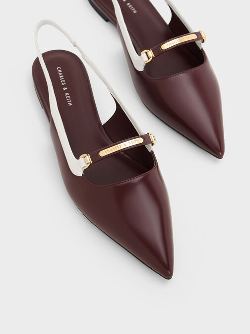 Metallic Bar Accent Slingback Flats, Maroon, hi-res