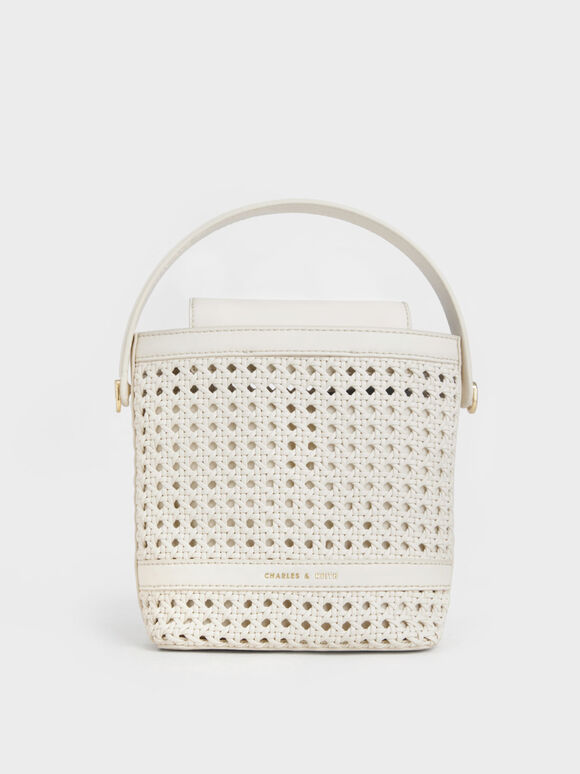 Cecily Woven Bucket Bag, Cream, hi-res