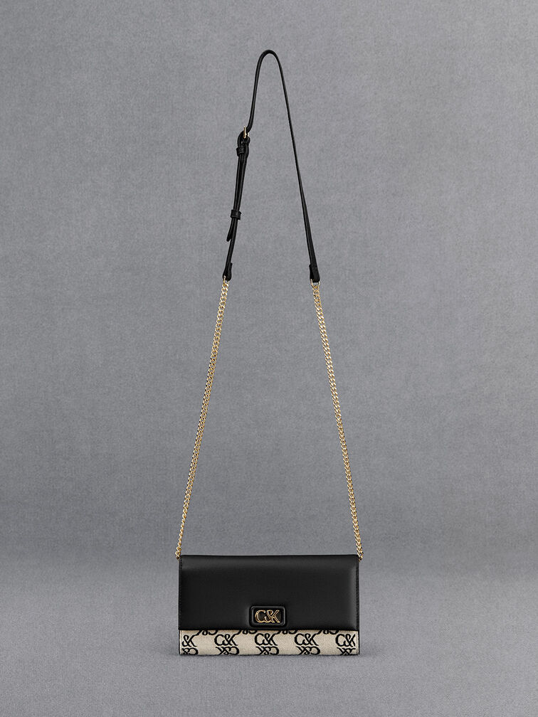 Leather & Canvas Chain-Strap Wallet, Multi, hi-res