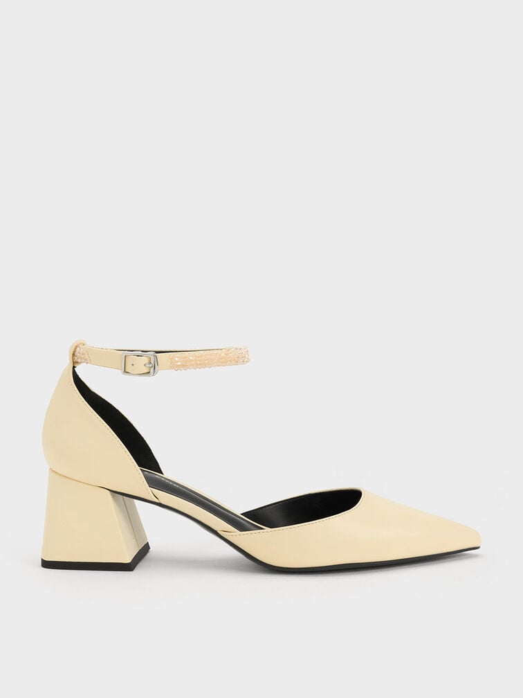 Beaded Ankle-Strap D'Orsay Pumps, Butter, hi-res