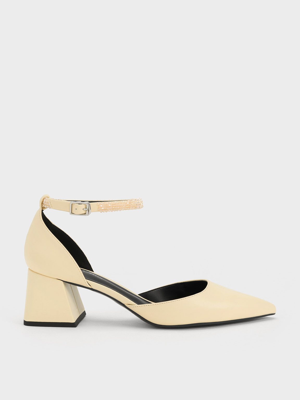 Beaded Ankle-Strap D'Orsay Pumps, Butter, hi-res