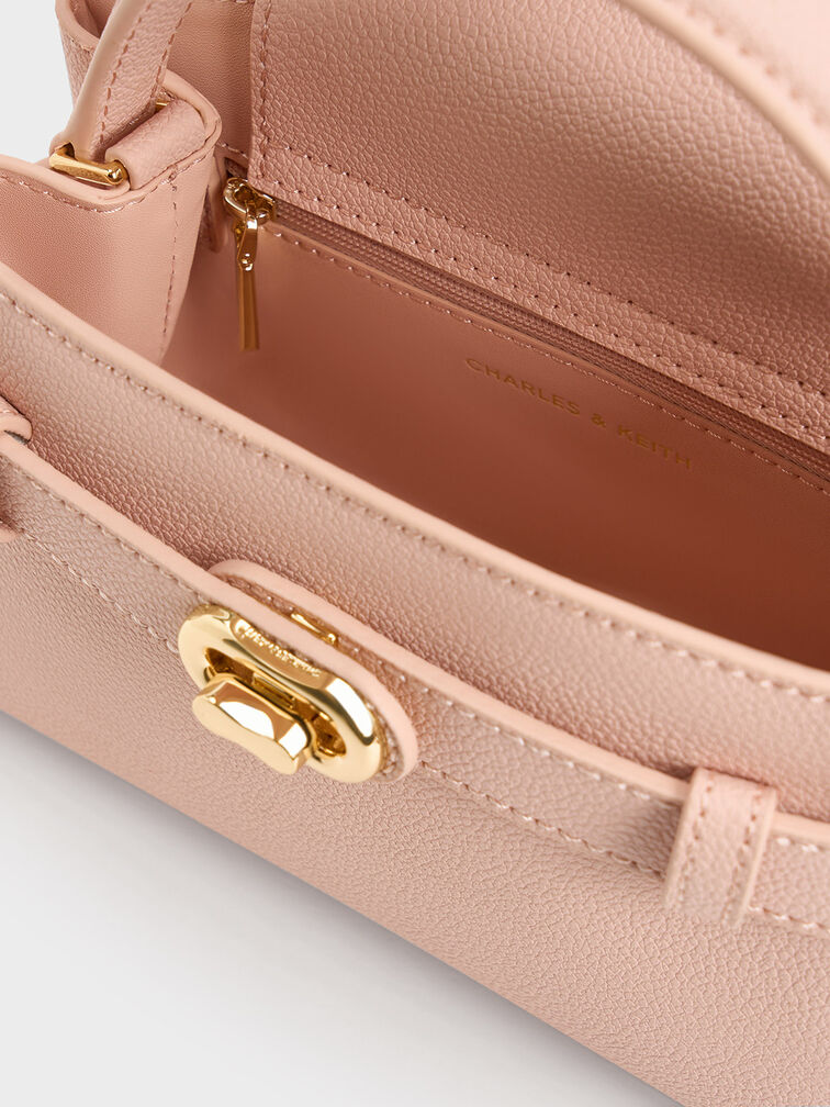 Aubrielle Metallic-Buckle Top Handle Bag, Pink, hi-res