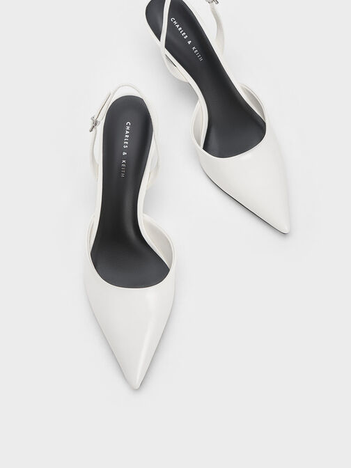 Sculptural Heel Slingback Pumps, White, hi-res