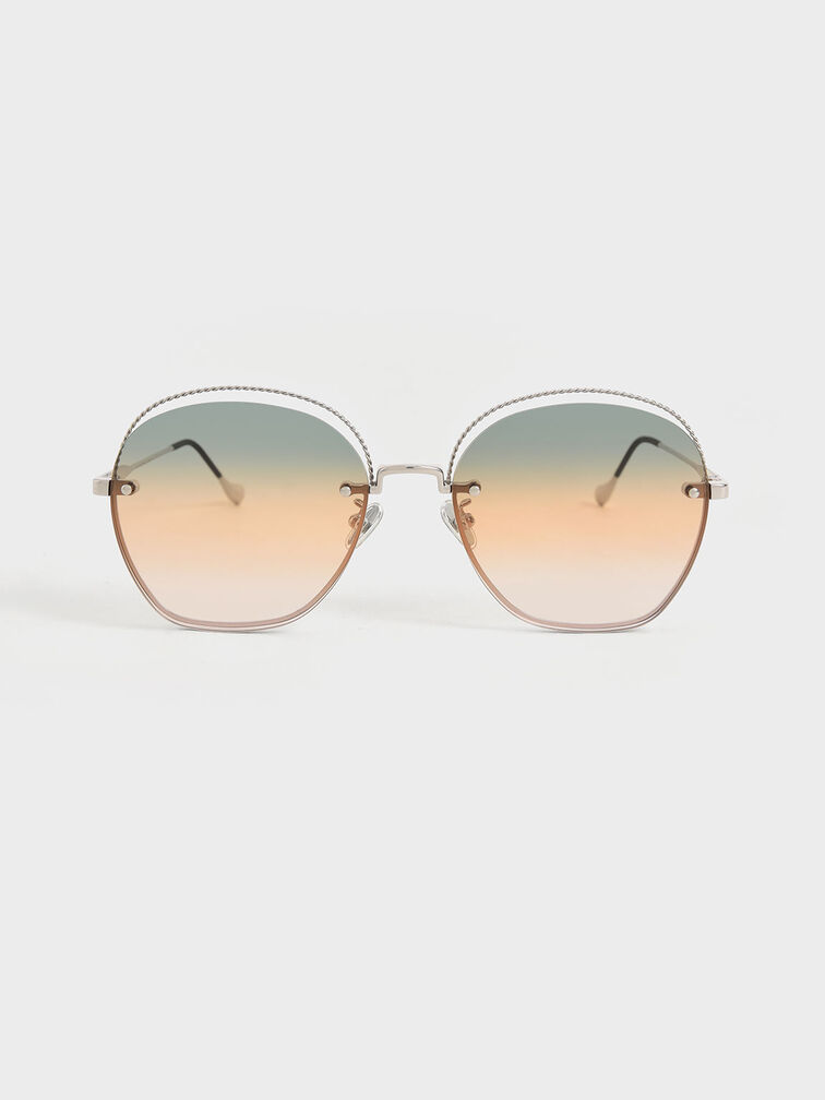 Multi-Tinted Cut-Out Butterfly Sunglasses, Silver, hi-res