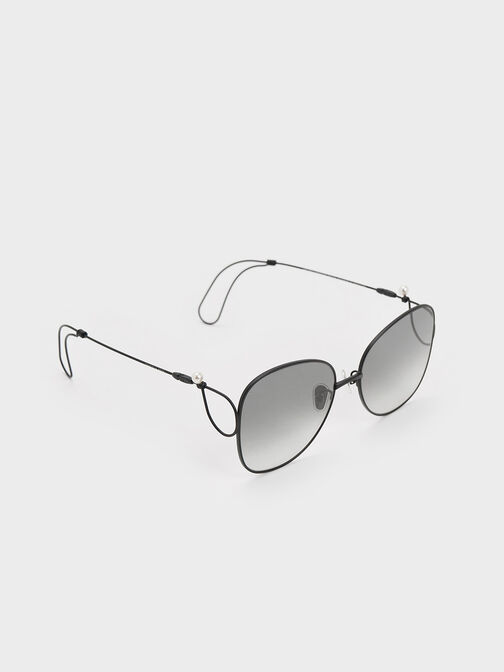 Wire Frame Butterfly Sunglasses, Black, hi-res
