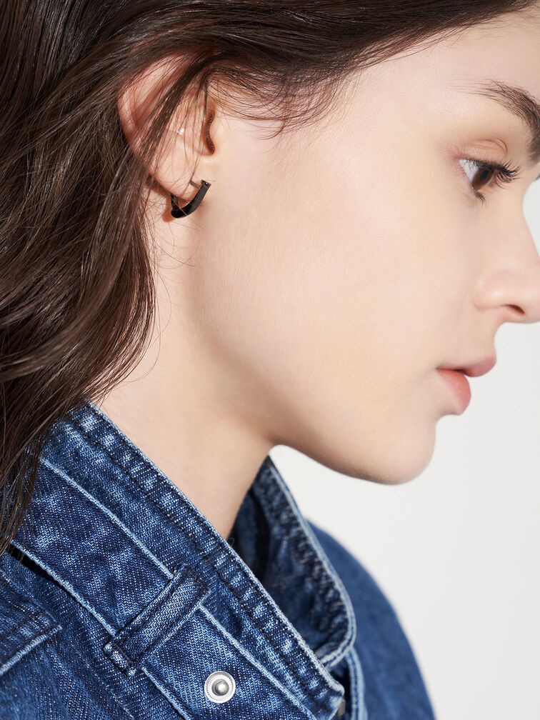 Gabine Huggie Earrings, Black, hi-res