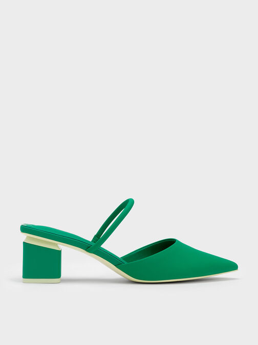 Block Heel Mules, Green, hi-res