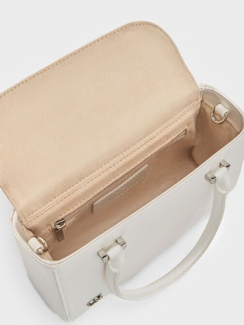 Satin Boxy Tote Bag, White, hi-res