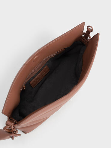 Nina Leather Drawstring Slouchy Bag, Brown, hi-res