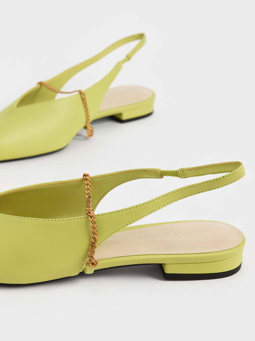حذاء باليرينا مسطح بحزام خلفي ومزين بسلسلة, اخضر ليموني, hi-res