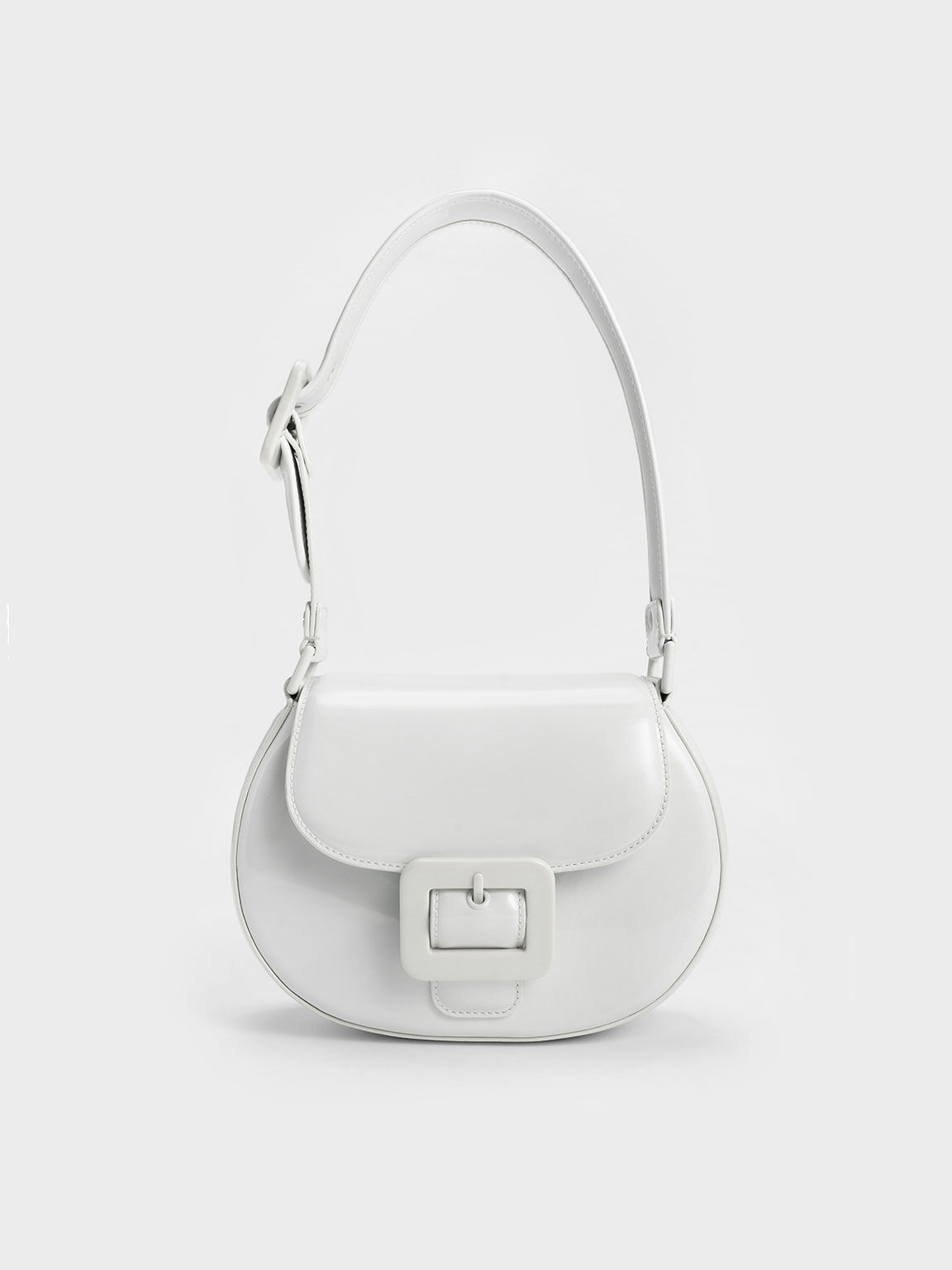 Lula Patent Buckled Bag, Light Grey, hi-res