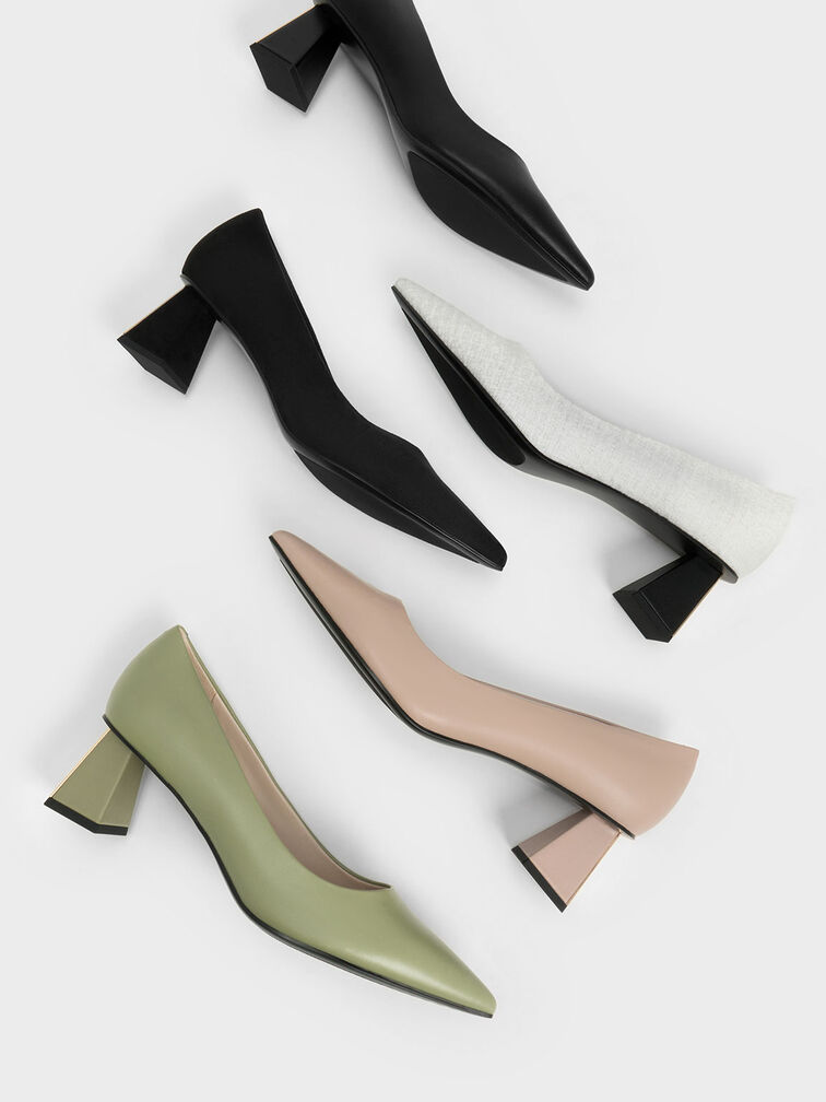 Trapeze Kitten Heel Pumps, Black, hi-res