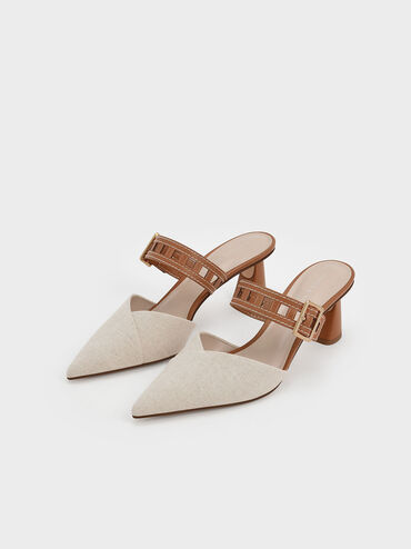 Sepphe Cut-Out Strap Heeled Mule Pumps, Caramel, hi-res