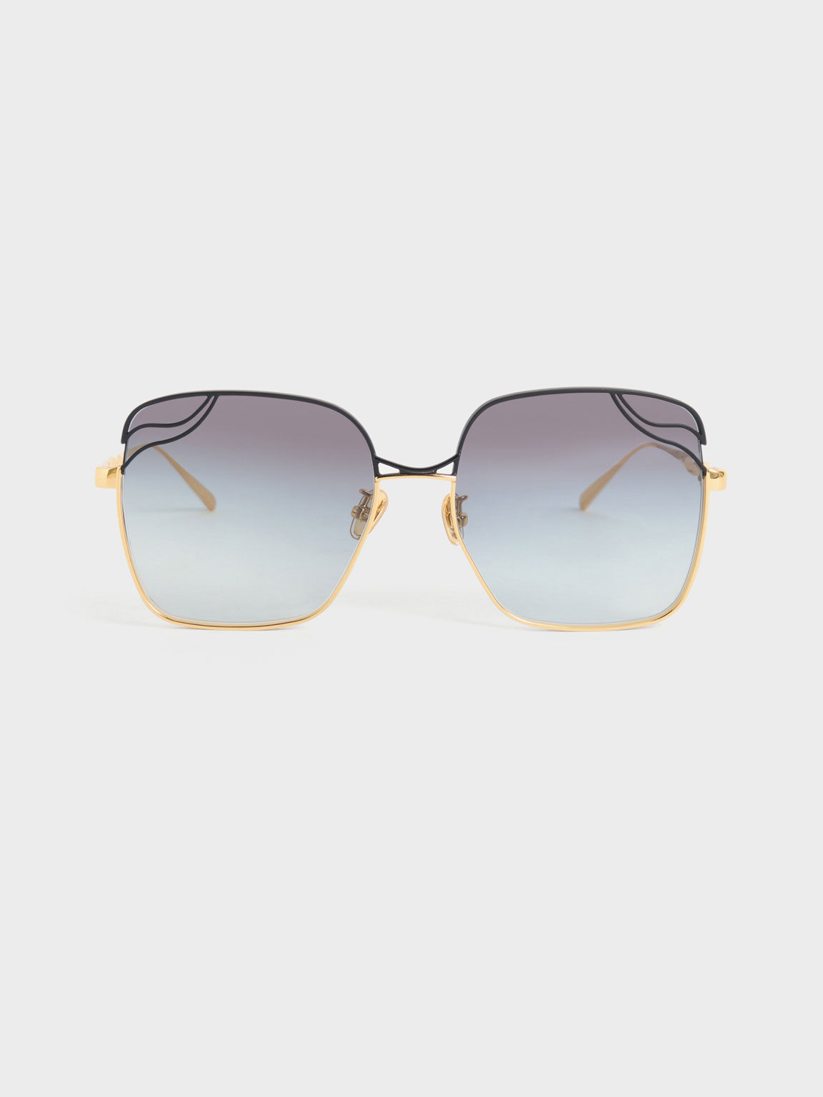 Wavy Wire-Frame Square Sunglasses, Black, hi-res