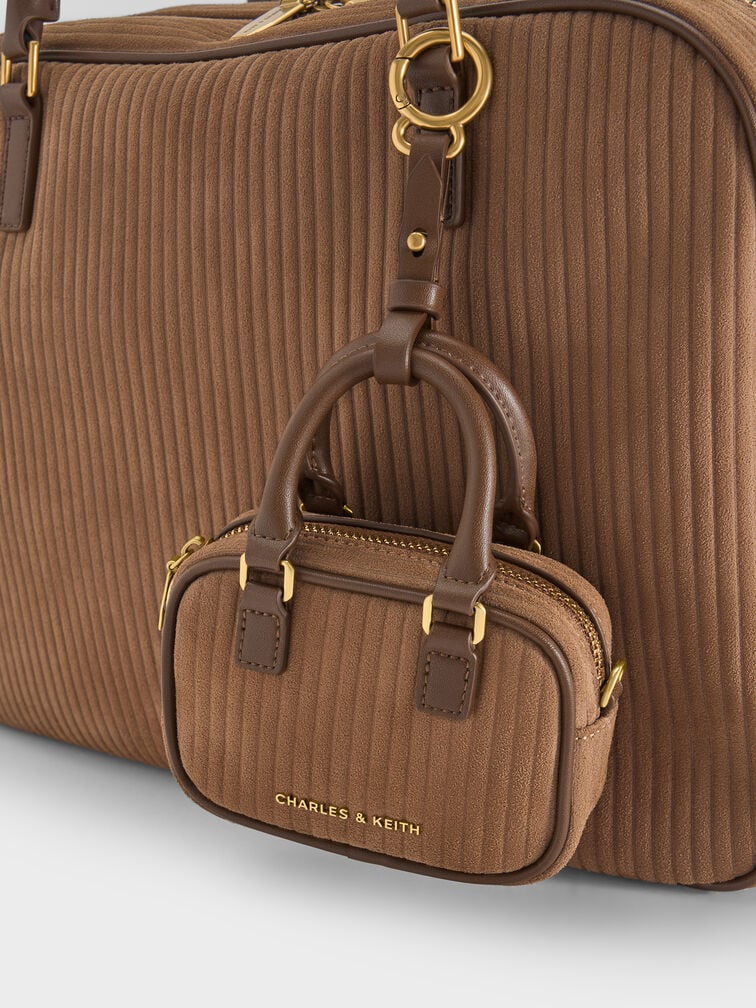 Sianna Corduroy Bowling-Bag Charm, Mocha Brown, hi-res