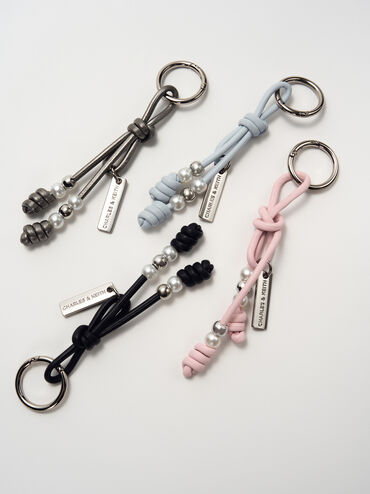 Beaded Metallic Cord Knot Charm, Pewter, hi-res