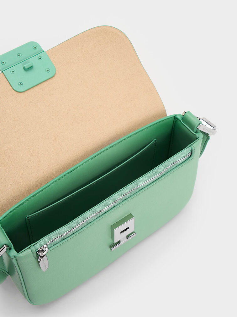 حقيبة يد صغيرة مربعة كوا مع قفل كبس, لون أخضر, hi-res