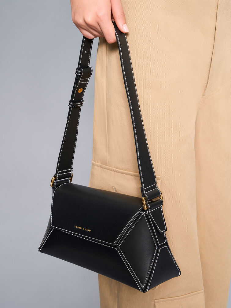 Nasrin Geometric Shoulder Bag, Black, hi-res