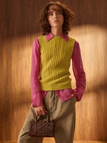 Philomena Panelled Chain-Handle Bowling Bag, Distressed Coffee, hi-res