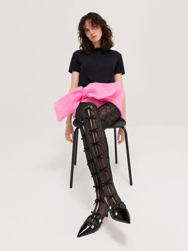 Patent Leather Gem-Buckle Pointed-Toe Heeled Mules, Black Patent, hi-res