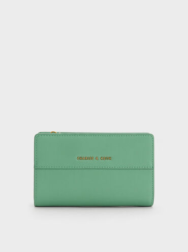 Snap Button Small Wallet, Green, hi-res