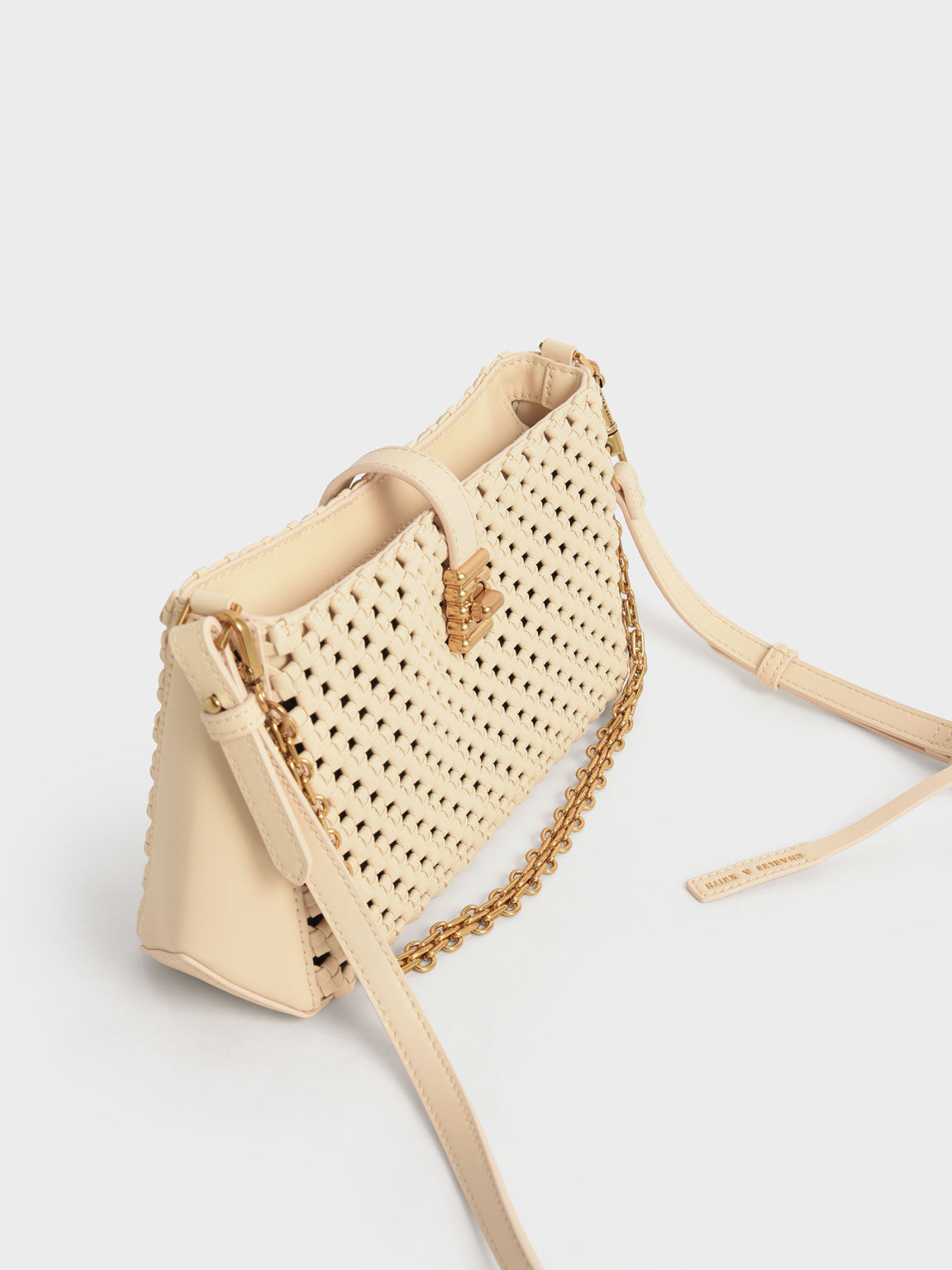 Beige Nova Woven Chain-Handle Shoulder Bag - CHARLES & KEITH SA