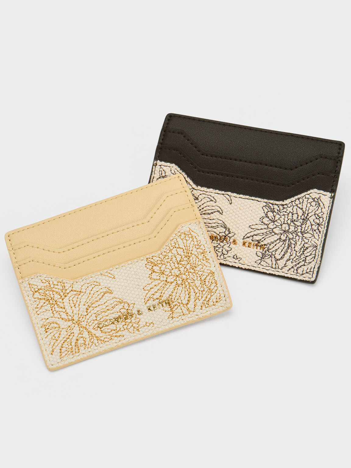 Floral Illustrated Canvas Cardholder, Beige, hi-res