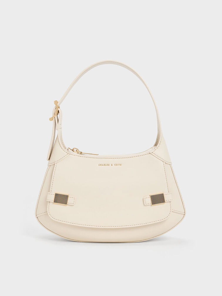 Metallic-Accent Curved Shoulder Bag, Chalk, hi-res