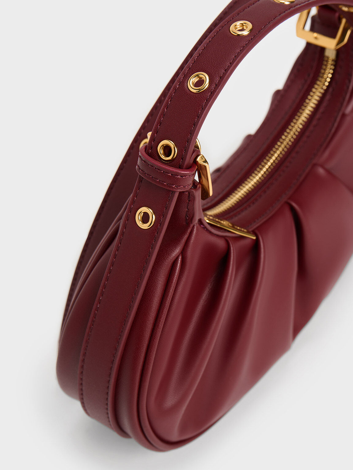Duo Ruched Shoulder Bag, Burgundy, hi-res