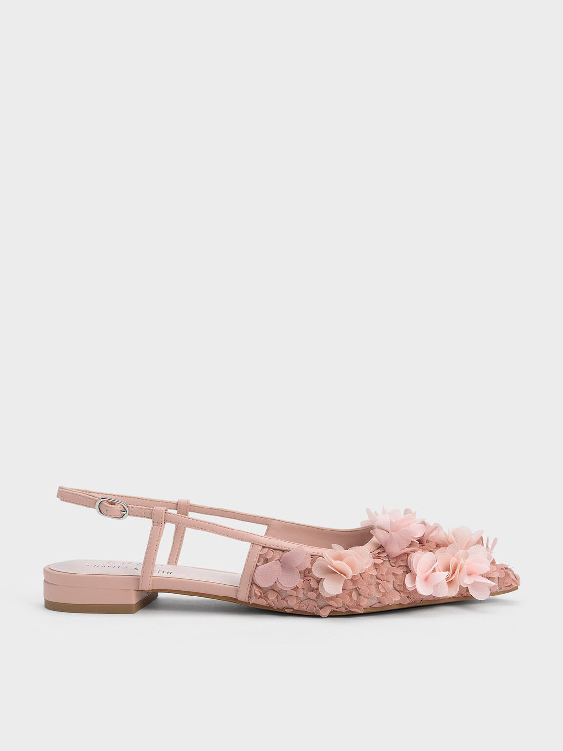 Floral Mesh Slingback Flats, Blush, hi-res