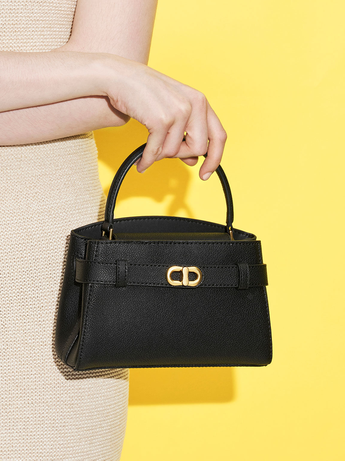 Black Aubrielle Metallic Buckle Top Handle Bag CHARLES KEITH SA