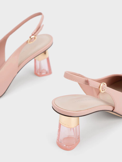 See-Through Trapeze Heel Slingback Pumps, Blush, hi-res