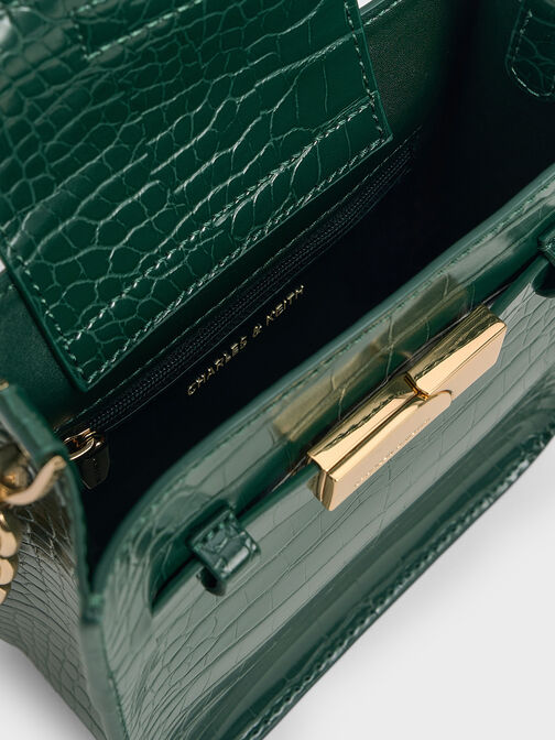 Aurelia Croc-Effect Metallic-Accent Crossbody Bag, Dark Green, hi-res